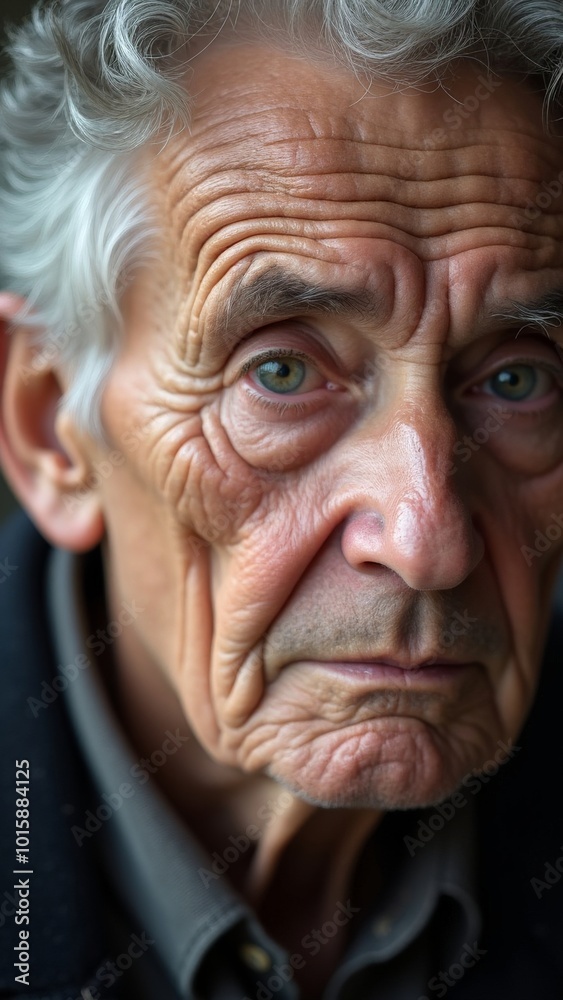 Close-up portrait of elderly man with expressive face and deep wrinkles Close-up portrait of elderly man with expressive face and deep wrinkles
