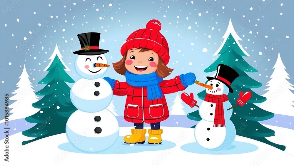 child and two snowman child and two snowman