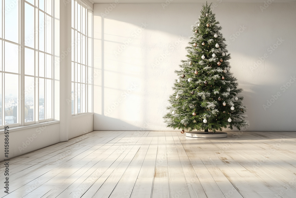 Fototapeta premium Simple Christmas Tree in a Modern Minimalist Room