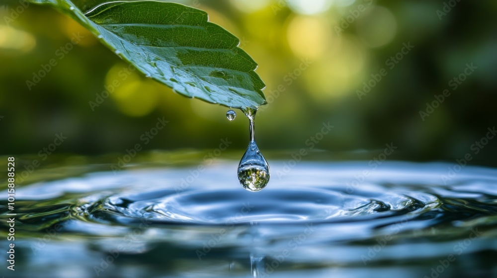 A single drop of water falls from a leaf into a still pond, creating ripples on the surface. A single drop of water falls from a leaf into a still pond, creating ripples on the surface.
