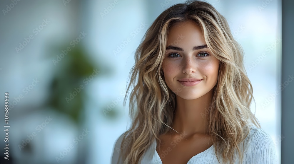 Young woman with blonde hair smiles warmly at the camera. Young woman with blonde hair smiles warmly at the camera.