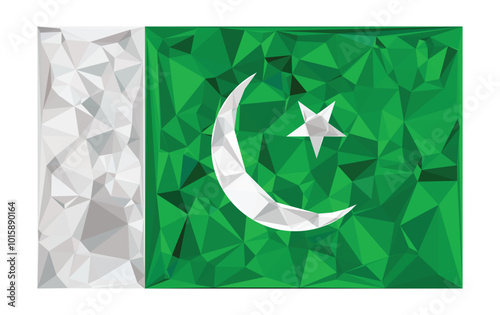 A polygon-style design of the Pakistan flag, with a green field, white crescent, and star, symbolizing Pakistan’s rich heritage and Islamic culture. EPS 10