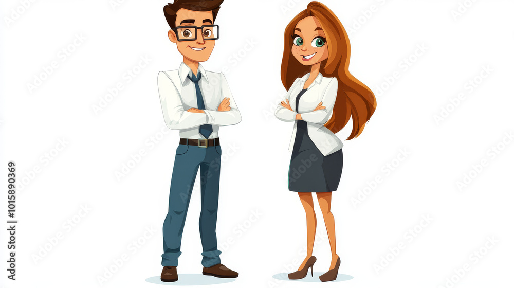 A cartoon picture showing male and female teachers, perfect for use in educational materials. A cartoon picture showing male and female teachers, perfect for use in educational materials.