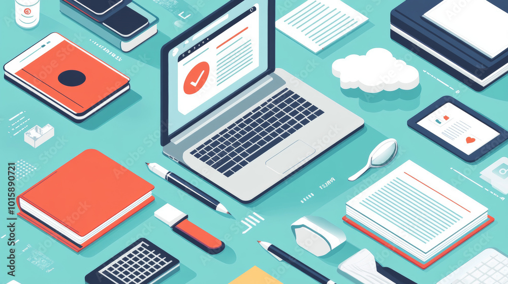 This illustration shows a variety of online learning tools, like a laptop, book, smartphone, and cloud computing. It represents the different ways people can learn online. This illustration shows a variety of online learning tools, like a laptop, book, smartphone, and cloud computing. It represents the different ways people can learn online.