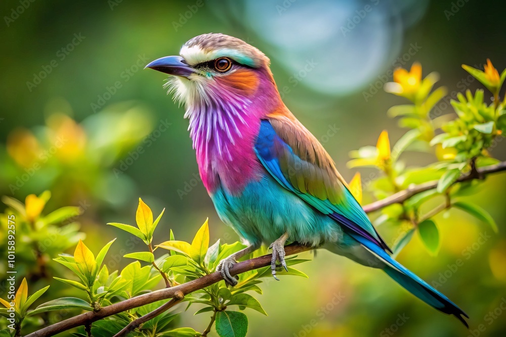 Obraz premium Vibrant Lilac-breasted Roller Perched in Nature's Fashionable Display