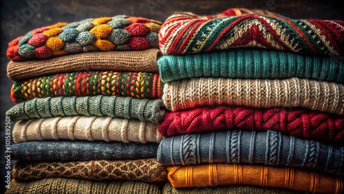 Vibrant Knitted Sweaters Stack for Cozy Fashion Inspiration