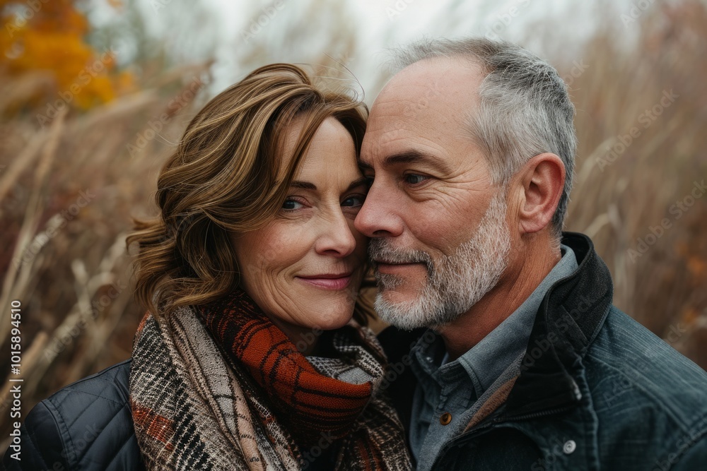 Portrait of happy senior couple in autumn park. Mature man and woman embracing each other. Portrait of happy senior couple in autumn park. Mature man and woman embracing each other.