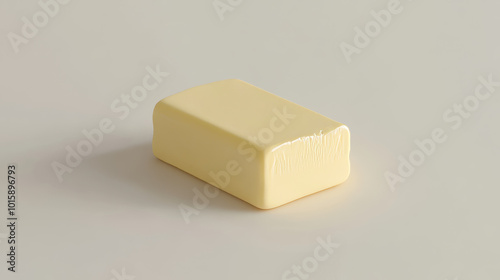 A single slice of butter, shown in a realistic 3D style, sits on a white background.