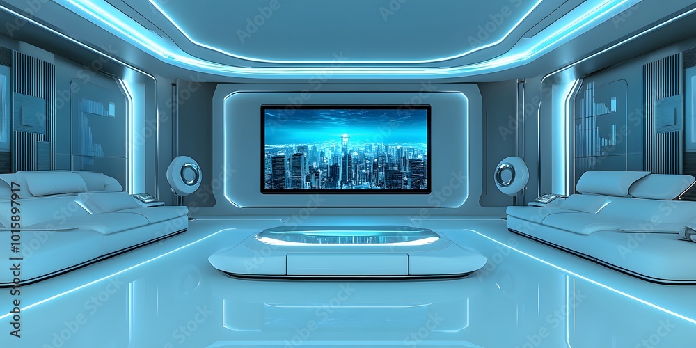 Fototapeta premium Futuristic television glowing with colorful neon lights, symbolizing modern digital media. world television day