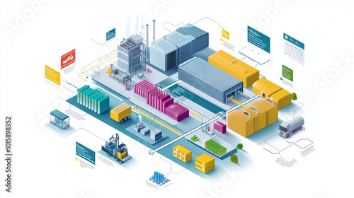 A colorful diagram shows the steps of smart industry, from development and production to packaging and delivery.