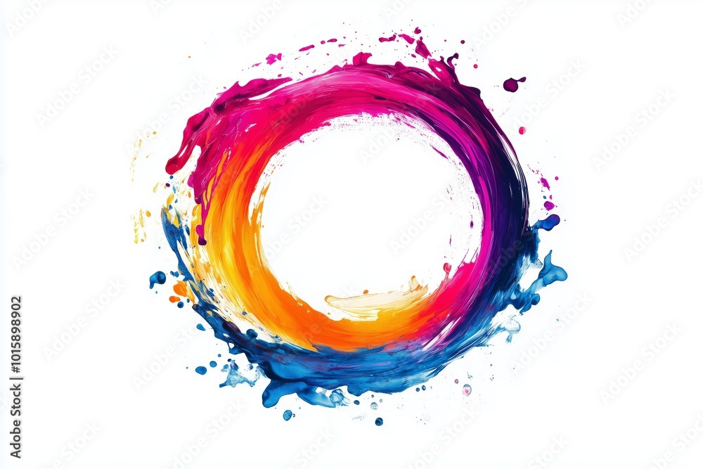 Abstract circle liquid motion flow explosion. Curved wave colorful pattern with paint drops on white background Abstract circle liquid motion flow explosion. Curved wave colorful pattern with paint drops on white background