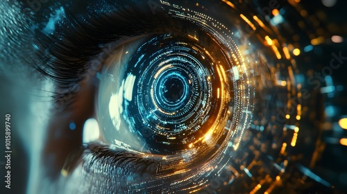 Human Eye with Digital Interface and Abstract Lights