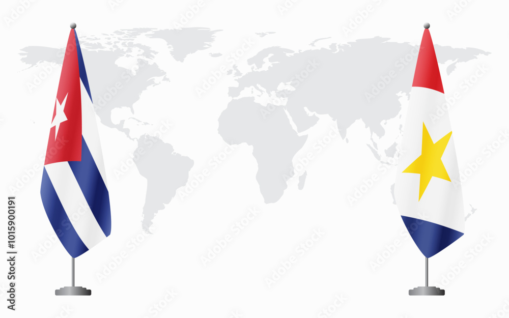 Cuba and Saba flags for official meeting against background of world map. Cuba and Saba flags for official meeting against background of world map.