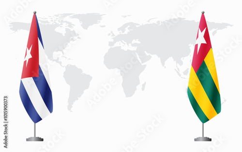 Cuba and Togo flags for official meeting against background of world map.
