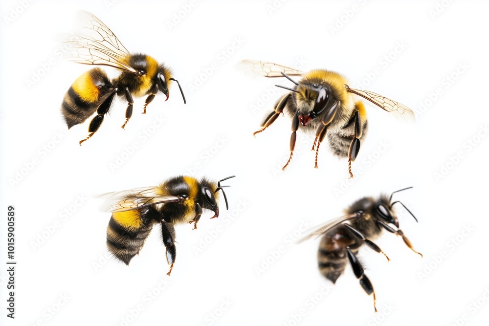 Collection of a flying bumblebee, bee and wasp isolated on a white background Collection of a flying bumblebee, bee and wasp isolated on a white background