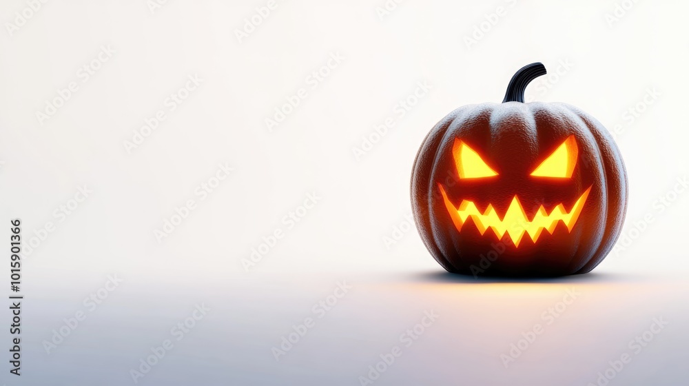Halloween pumpkin with spooky expression glowing eyes and mouth on white background Halloween pumpkin with spooky expression glowing eyes and mouth on white background
