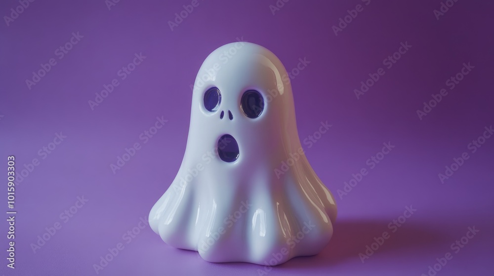 Spooky ceramic ghost on purple background Spooky ceramic ghost on purple background