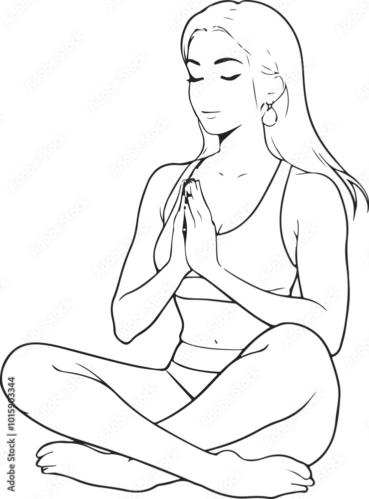 Woman Lotus Yoga Pose Line Art Drawing. Female Yoga Relax Sketch Linear Drawing. Abstract Minimal Female Meditation Silhouette Vector Illustration. Lotus Pose Trendy Contour Drawing Woman Lotus Yoga Pose Line Art Drawing. Female Yoga Relax Sketch Linear Drawing. Abstract Minimal Female Meditation Silhouette Vector Illustration. Lotus Pose Trendy Contour Drawing