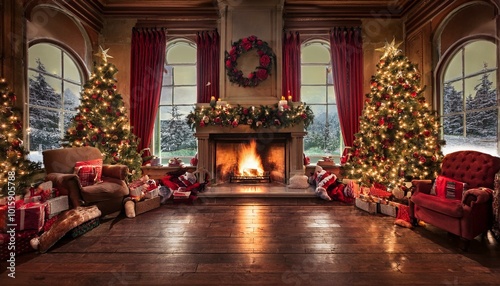 Cozy Fireplace with Christmas Stockings