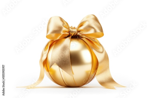 Gold Christmas ball with ribbon and a bow