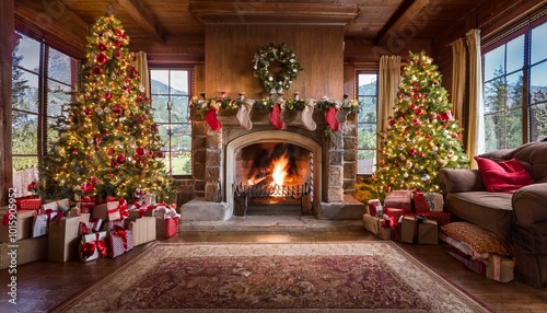 Cozy Fireplace with Christmas Stockings