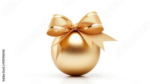 Gold Christmas ball with ribbon and a bow