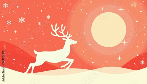 postcard in red tones with a deer on the background of a snowy night, New Year's card with space for text, ai generated, ai