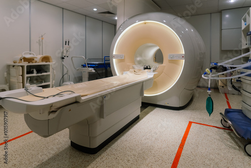 Computed tomography scanner in hospital laboratory. Health care, medical technology