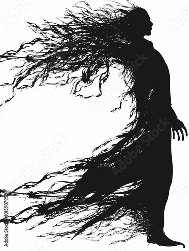 Black and White Silhouette of a man with Tree Roots.