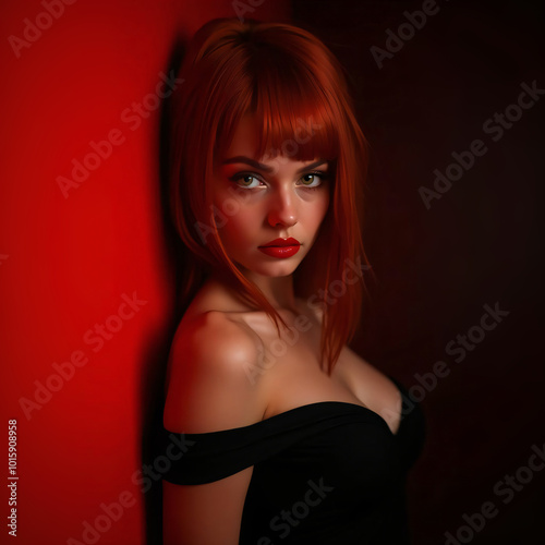 beautiful and attractive woman with ruby red hairstyle