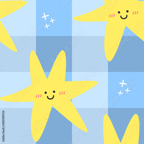 yellow twinkle little star child baby blue background seamless pattern