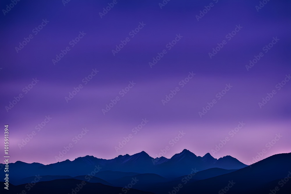 Obraz premium Jagged mountain peaks in silhouette against a bright purple and blue twilight, Ai Generated