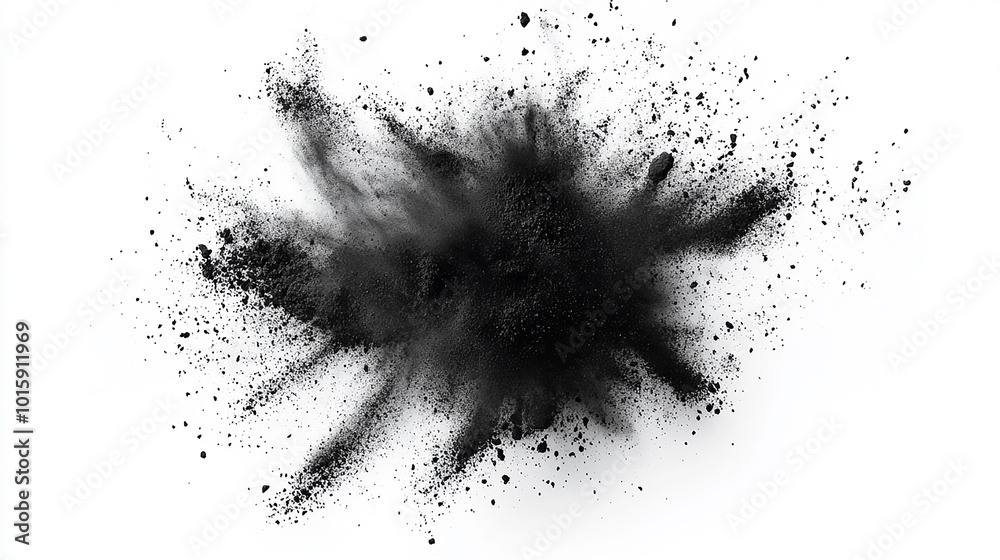 Black powder particles and pieces of charcoal Chalk Explosion on White Background
Black powder particles and pieces of charcoal Chalk Explosion on White Background