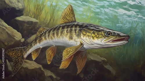 A Detailed Painting of a Fish Swimming in Water