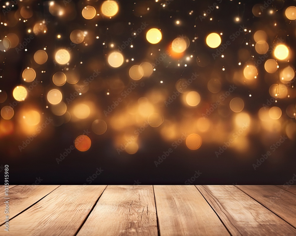 Wood table and blurry Christmas background with copy space Wood table and blurry Christmas background with copy space