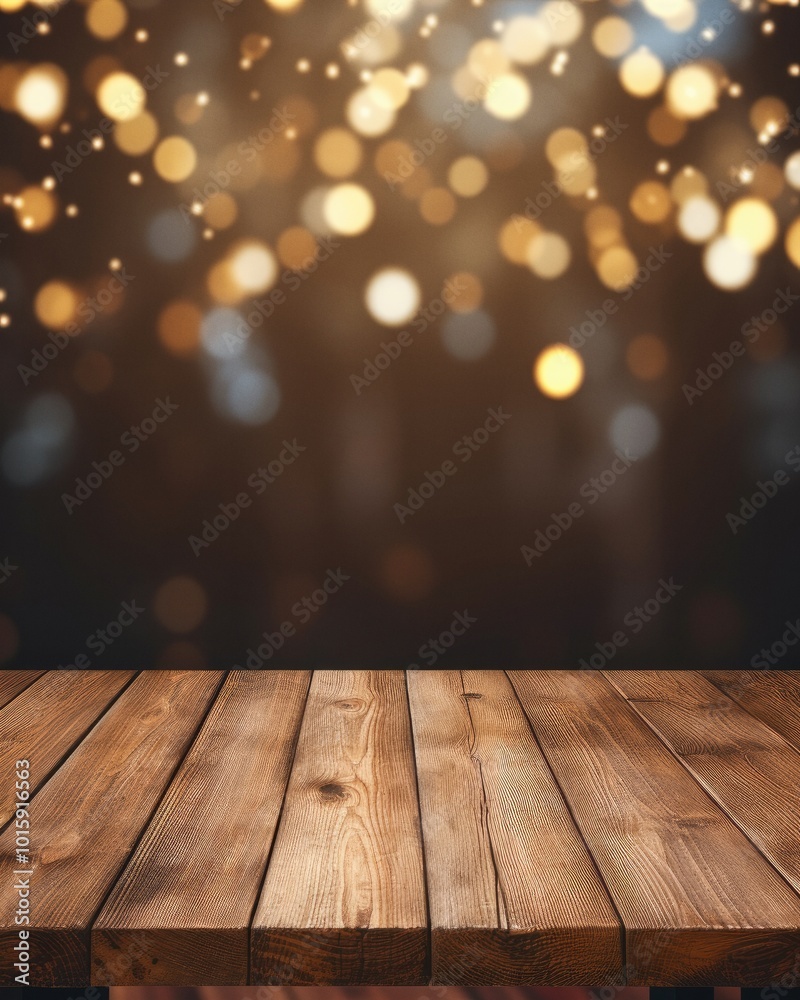 Wood table and blurry Christmas background with copy space Wood table and blurry Christmas background with copy space