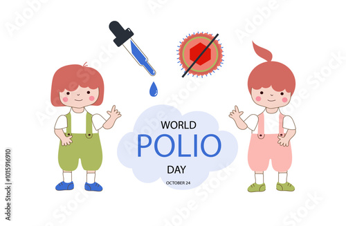 World Polio Day vector banner. Cute fun children on pastel background. Doodle vector flat cartoon illustration for information flyers, posters.