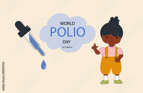 World Polio Day vector banner. Cute african american children on pastel background. Doodle vector flat cartoon illustration for information flyers, posters.