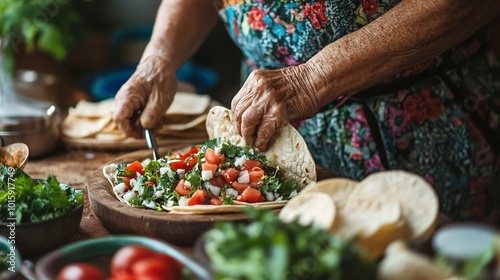 Mexican abuela cooking delicious homemade tacos   photo