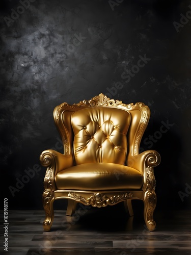 Golden luxury armchair on dark background