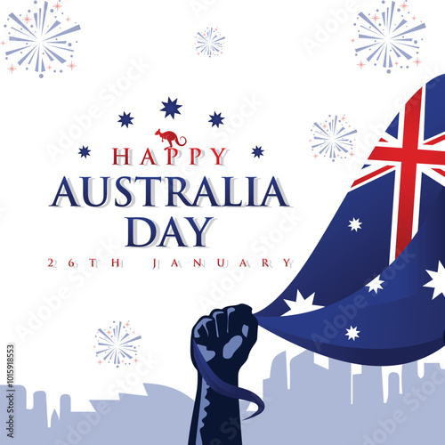 Happy Australia Day. Celebrate Australia’s national day on January 26 with a vibrant vector illustration of Australia and its flag. Perfect template for posters, banners, and cards.