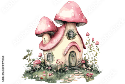 Watercolor Mushroom Wonders, Mystical Mushroom Vector Art, photo