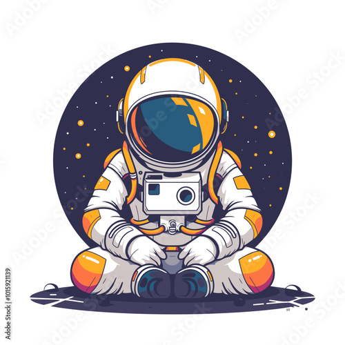 Astronaut doodle cartoon vector illustration. Cute astronaut in space suit.