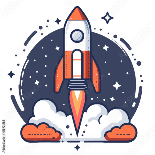 Rocket launch line icon, vector illustration. Flat design style eps 10