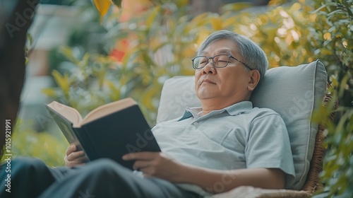 Portrait of healthy happy senior asian old man in the park outdoors exercise stretching his arms. Spring healthcare lifestyle grandfather retirement wellness healthy, Chinese old men concept 