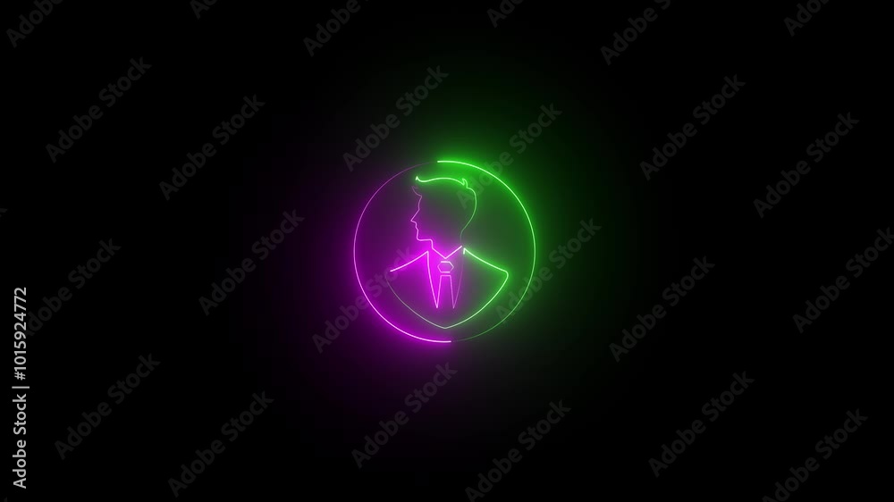 Multi color User line icon inside circle, line icon video animation. Neon profile icon. Secure login to user account, bright neon password input with neon sign on a black Multi color User line icon inside circle, line icon video animation. Neon profile icon. Secure login to user account, bright neon password input with neon sign on a black