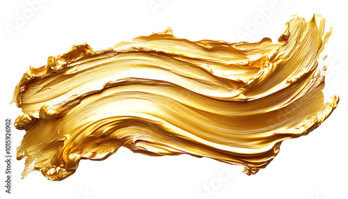 Metallic gold oil paint streak, rich texture with bold shine, isolated on a clean white background