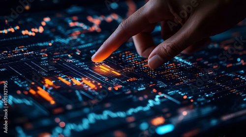 One finger pointing to the stock market trend table