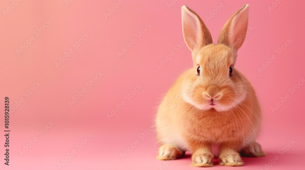 Obraz premium Fluffy Bunny Sitting on Pastel Background