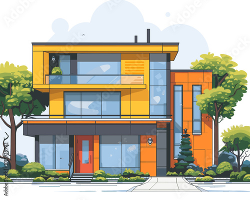 Modern house in a flat style. Real estate concept. Vector illustration.